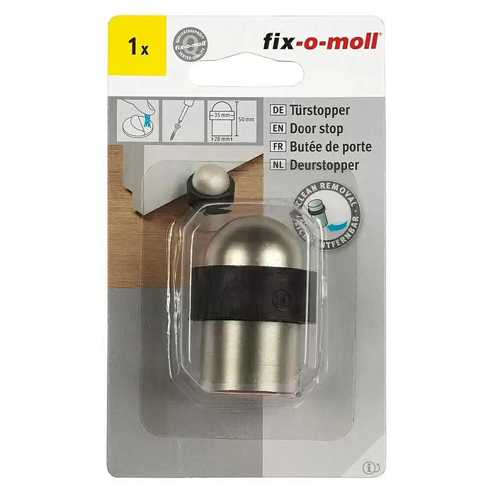 Fix-o-moll Deurstopper Metaal - Ø x h: 28 x 50 mm, Zilver/Zwart - Vooraanzicht