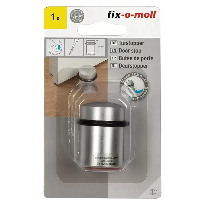 Fix-o-moll Deurstopper Metaal - Ø x h: 30 x 44 mm, Zilver/Zwart - Vooraanzicht