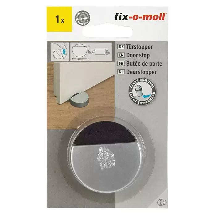 Fix-o-moll Deurstopper Mat - Ø x h: 46 x 16 mm, Zilver - Vooraanzicht