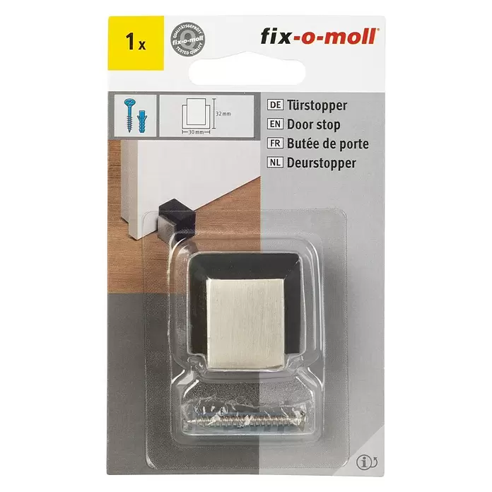 Fix-o-moll Deurstopper Gesatineerd RVS - Zilver/Zwart - Vooraanzicht