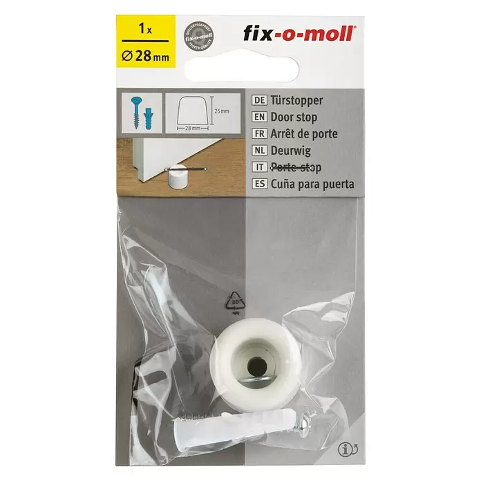 Fix-o-moll Deurstopper Kunststof - Ø x h: 28 x 25 mm, Wit - Vooraanzicht