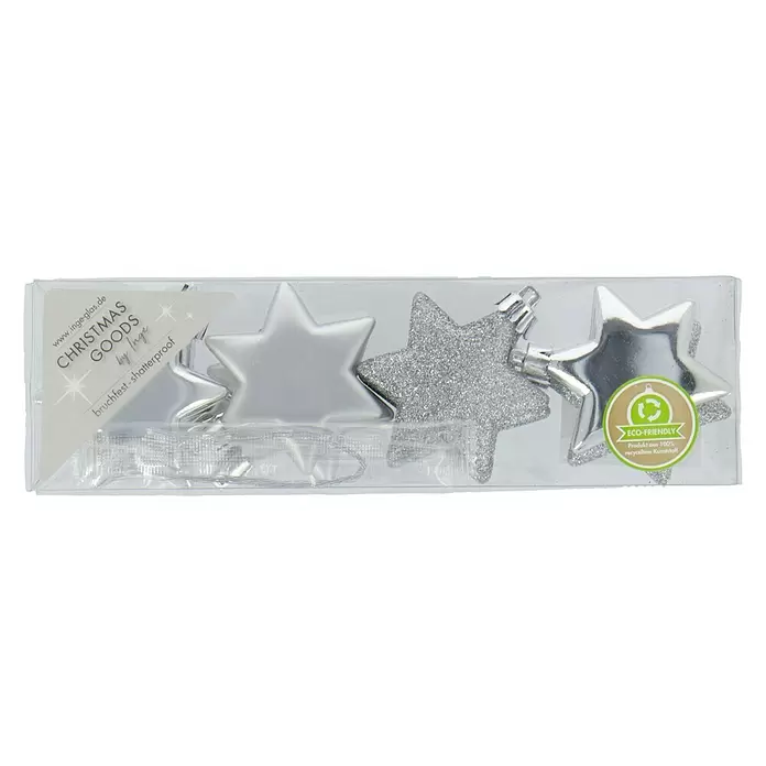 Christbaumschmuck Stern - Silber, Kunststoff, Stern, 8 Stk. - Vorderansicht