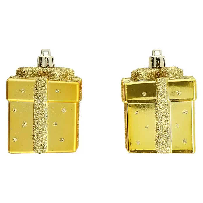 Christbaumschmuck Geschenkbox - Gold, Kunststoff, 4 Stk. - Vorderansicht