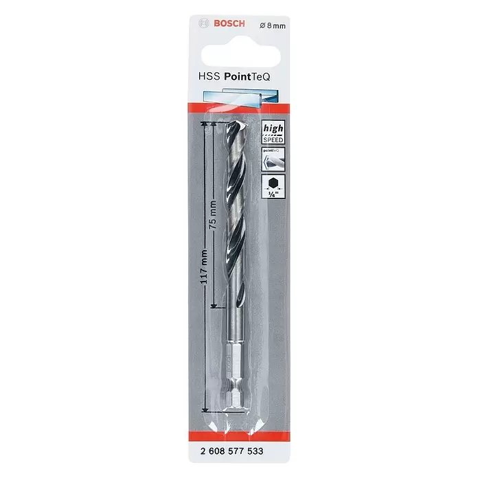 Bosch Professional Metallbohrer PointTeQ - Durchmesser: 8 mm, Arbeitslänge: 75 mm - Vorderansicht