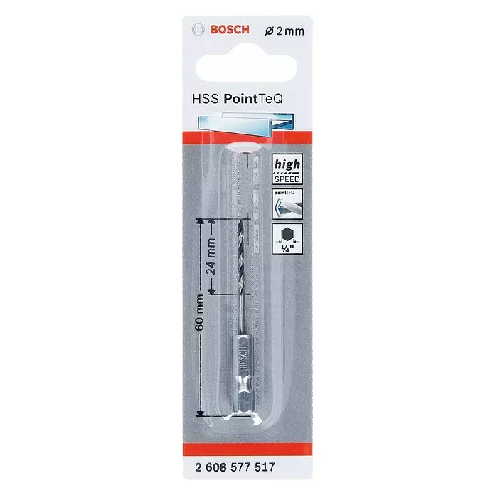 Bosch Professional Metallbohrer PointTeQ - Durchmesser: 2 mm, Arbeitslänge: 24 mm - Vorderansicht
