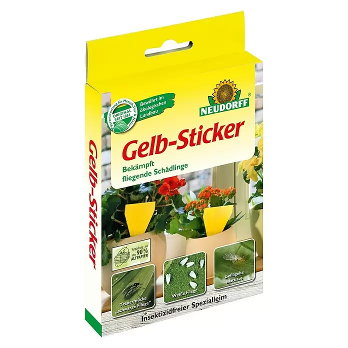 Neudorff Gelb-Sticker - 10 Stk. - Diagonale Ansicht