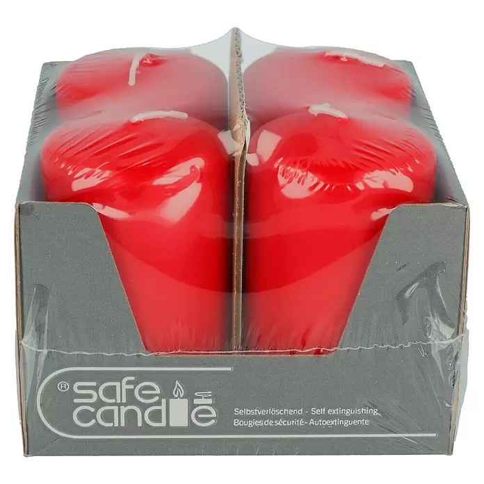 Stumpenkerzen-Set Safe - 4 Stk., Ø x H: 6 x 10 cm, Rubinrot - Vorderansicht