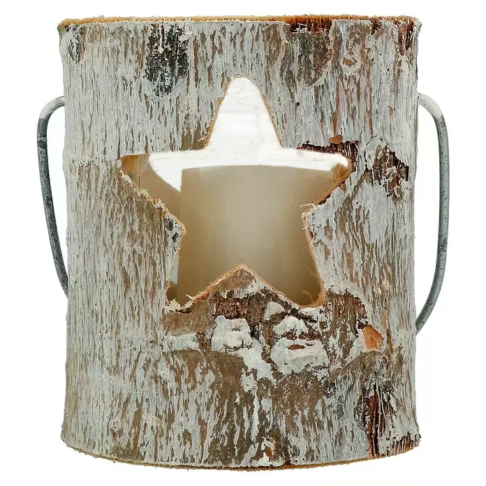 Windlicht Holz - Ø x H: 12 x 12 cm, Holz, Stern - Vorderansicht