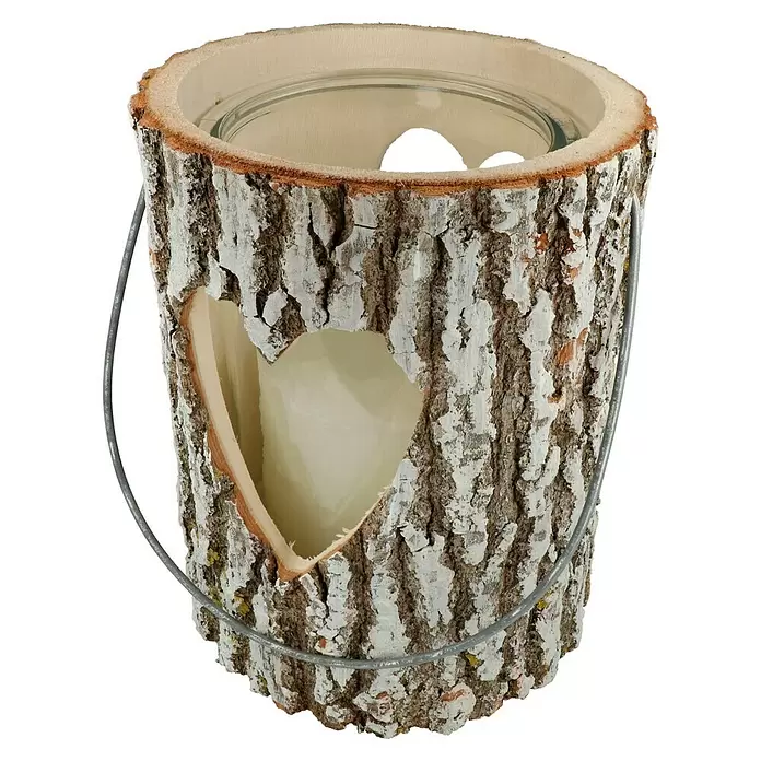 Windlicht Holz - Ø x H: 21 x 26 cm, Holz, Herz - Diagonale Ansicht