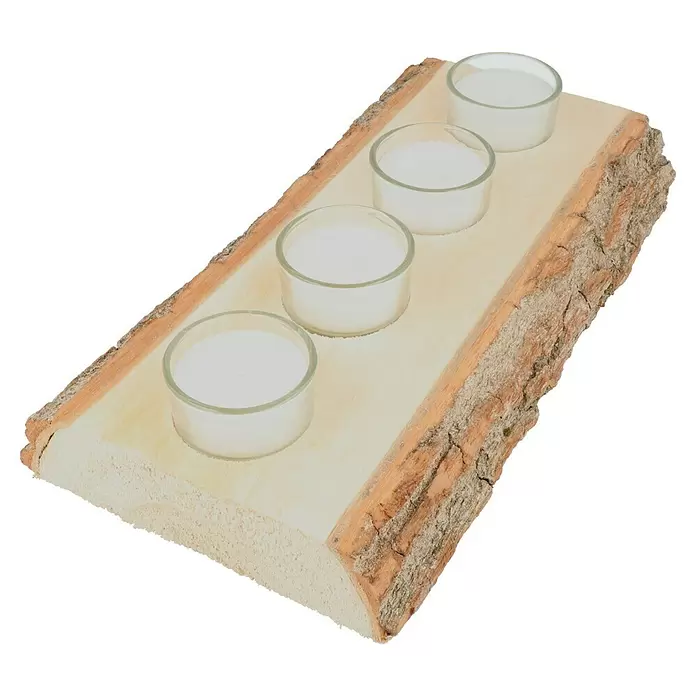 Dekokerze Teelichtbrett - 29 x 12 cm, Holz - Diagonale Ansicht