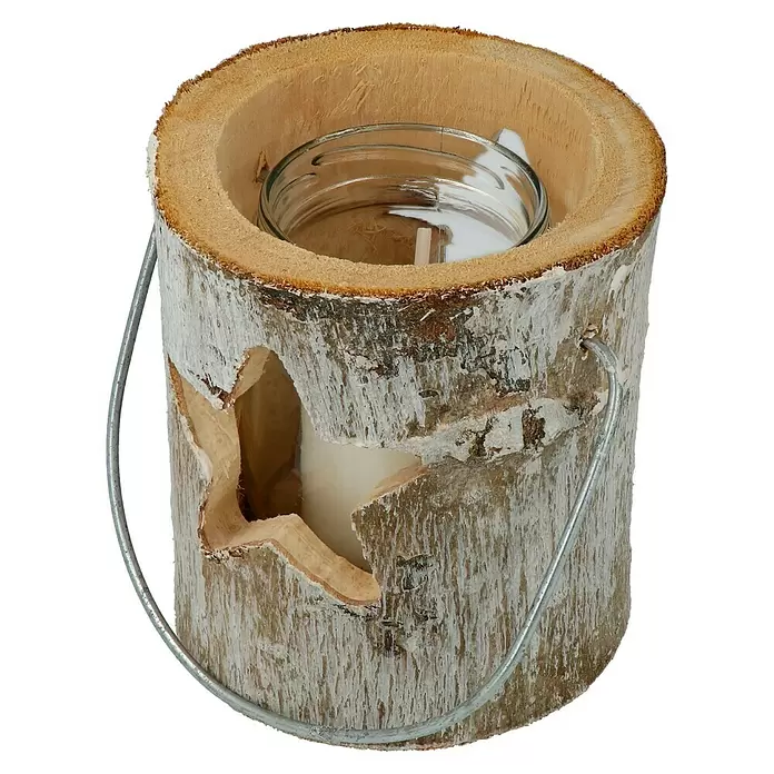Windlicht Holz - Ø x H: 12 x 12 cm, Holz, Stern - Diagonale Ansicht