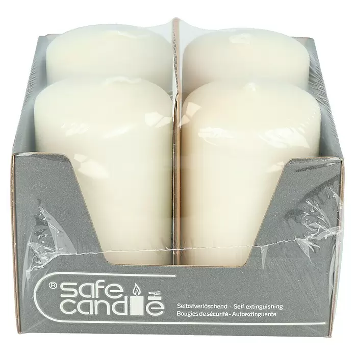 Stumpenkerzen-Set Safe - 4 Stk., Ø x H: 6 x 10 cm, Wollweiß - Vorderansicht
