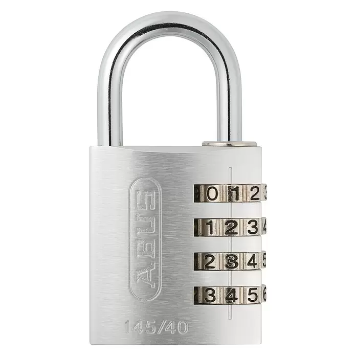 Abus Vorhängezahlenschloss 145/40 - B x L: 41,5 x 17,5 mm, Aluminium, Anzahl Zahlenrollen: 4 Stk., Metall - Vorderansicht