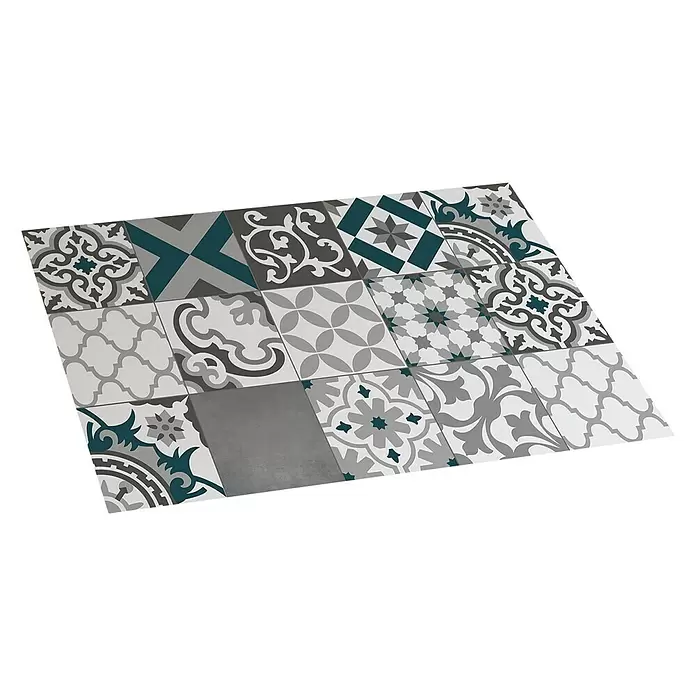 Alfombra de vinilo Croma Patch - Gris/Azul, 200 x 60 cm - Vista angular