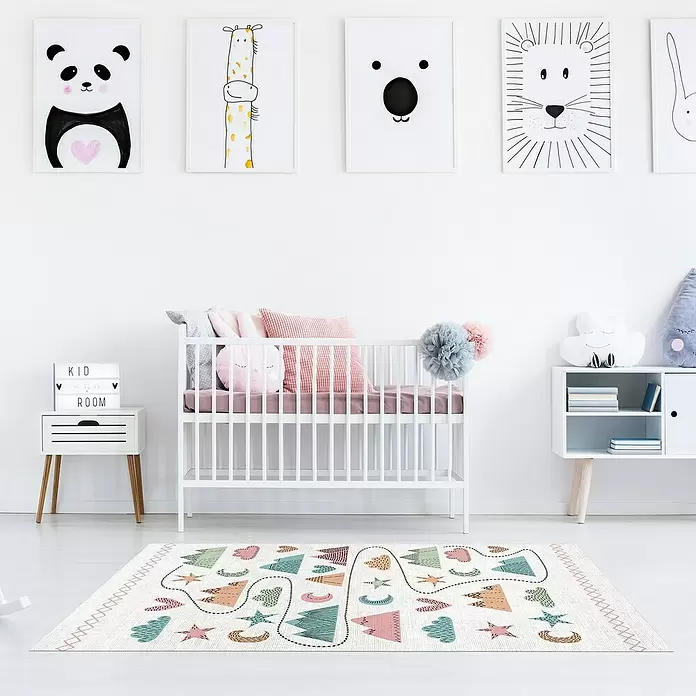 Alfombra de vinilo Croma infantil Scandi Desierto - Multicolor, 150 x 80 cm - Foto ambiente
