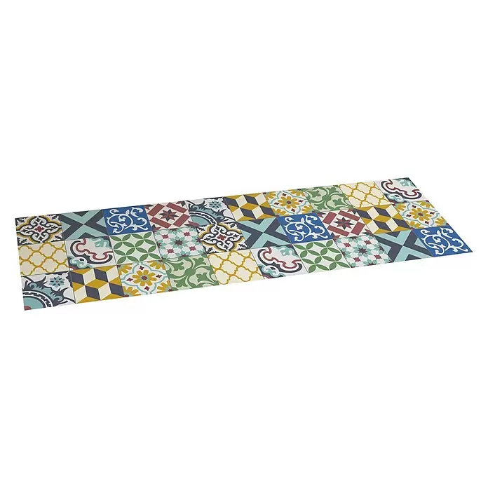 Alfombra de vinilo Croma Patch Colorista - Multicolor, 200 x 60 cm - Vista angular