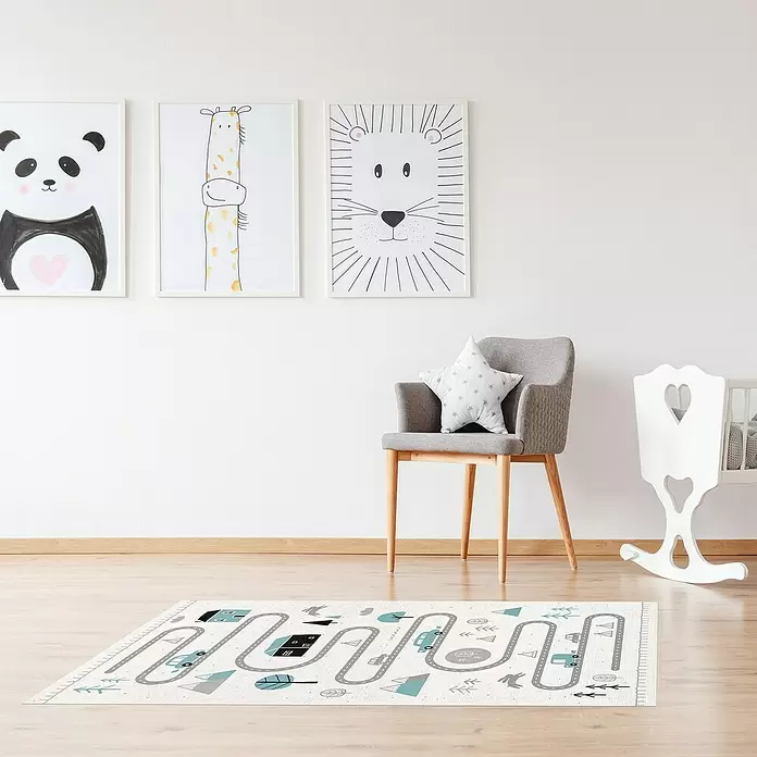 Alfombra de vinilo Croma infantil Scandi Circuito - Multicolor, 150 x 80 cm - Foto ambiente