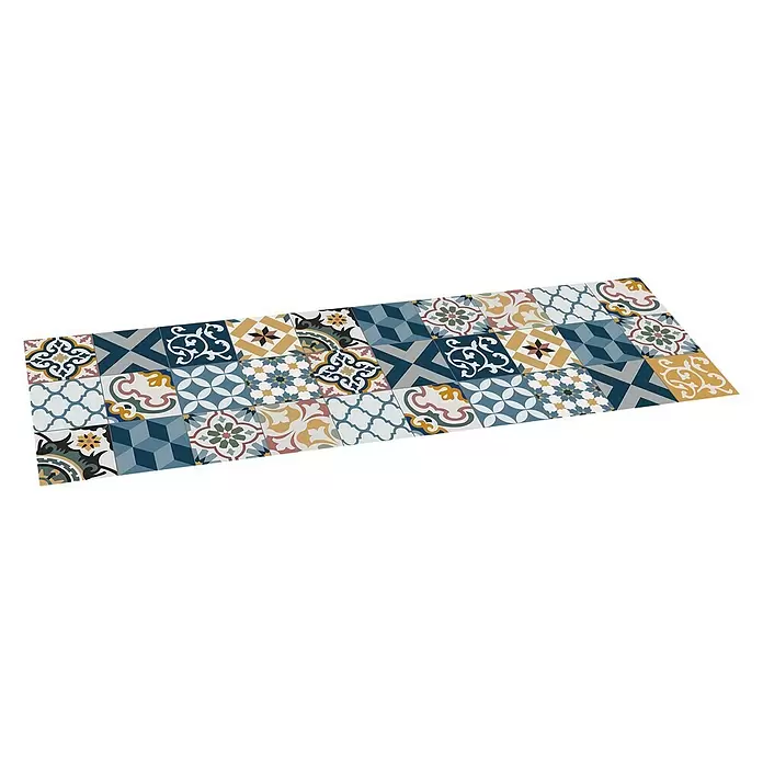 Alfombra de vinilo Artdeco Patch - Azul, 200 x 60 cm - Vista angular