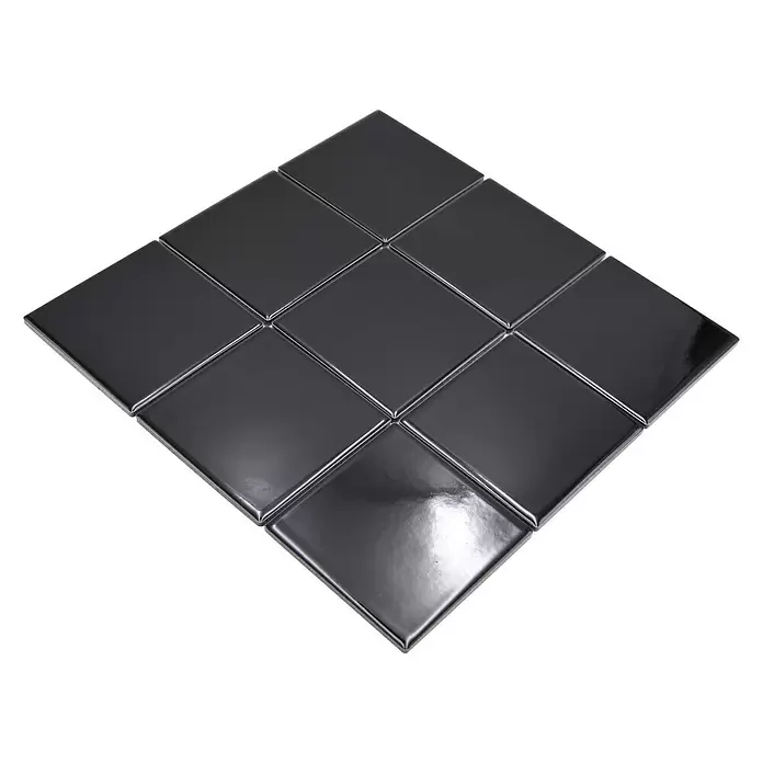 Mozaïektegel vierkant Uni CQ 120 - 29,8 x 29,8 cm, Zwart, Glanzend - Diagonaal zicht