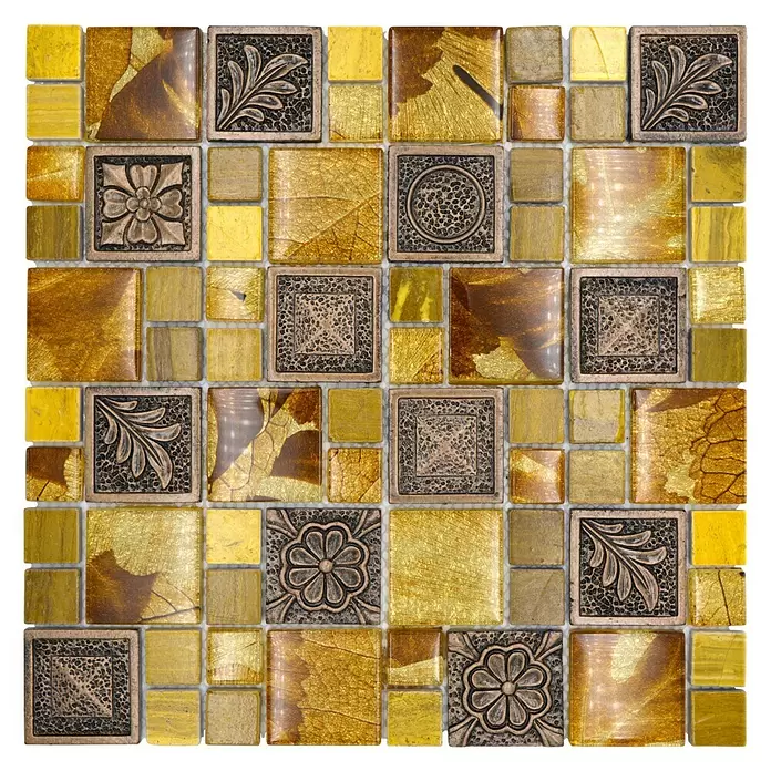 Mozaïektegel glas Mix XCM NIKO90 - 30 x 30 cm, Goud, Glanzend - Vooraanzicht