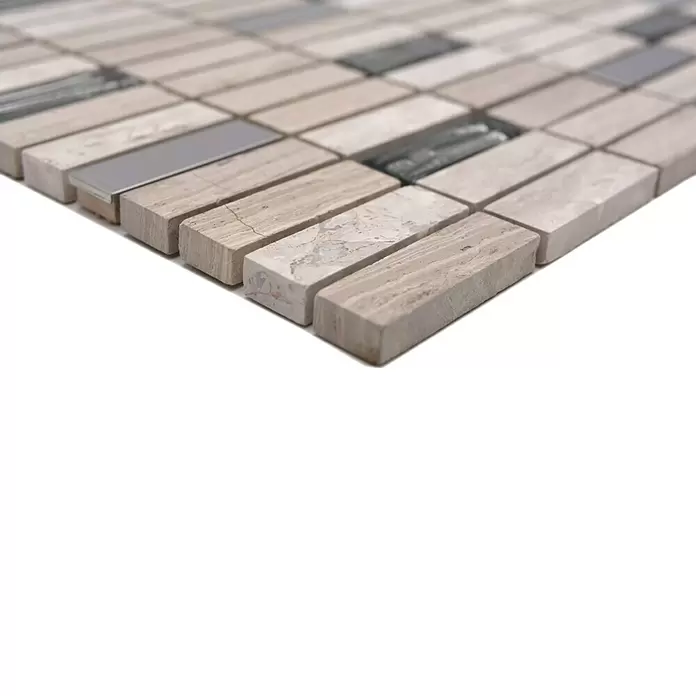 Mozaïektegel stroken glas Mix XNM SM67 - 29,8 x 30,4 cm, Grijs/Wit, Glanzend - Close-up