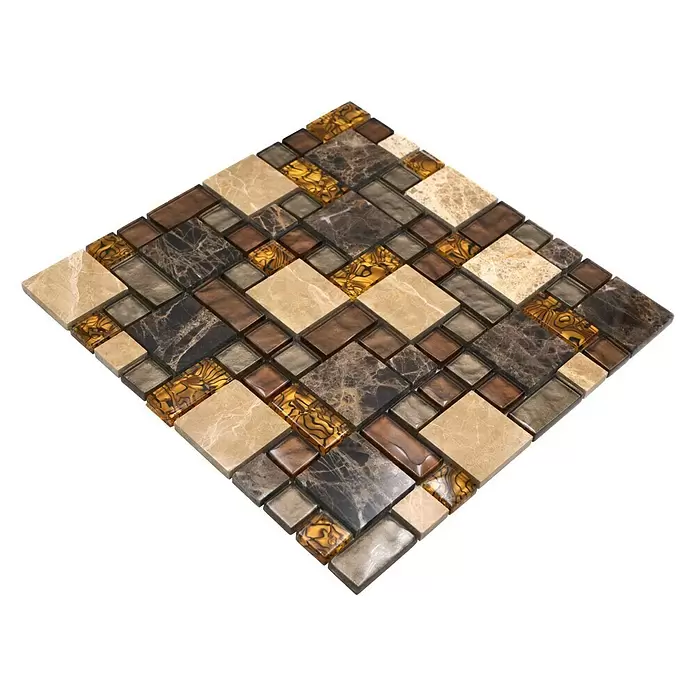 Mozaïektegel glas Mix XCM MC679 - 30 x 30 cm, Beige/Bruin, Glanzend - Diagonaal zicht