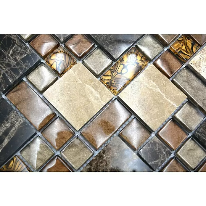 Mozaïektegel glas Mix XCM MC679 - 30 x 30 cm, Beige/Bruin, Glanzend - Close-up