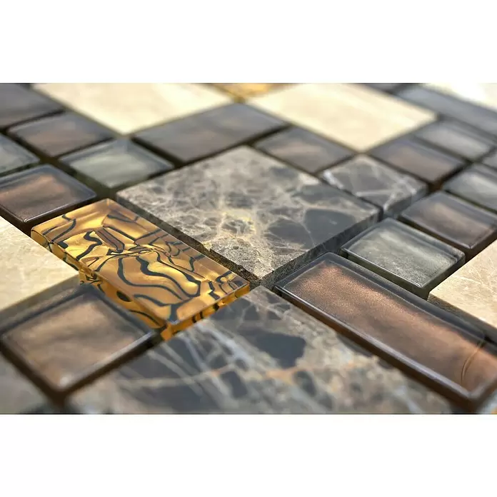 Mozaïektegel glas Mix XCM MC679 - 30 x 30 cm, Beige/Bruin, Glanzend - Close-up