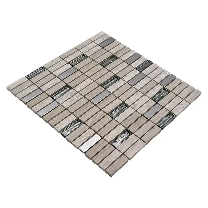 Mozaïektegel stroken glas Mix XNM SM67 - 29,8 x 30,4 cm, Grijs/Wit, Glanzend - Diagonaal zicht