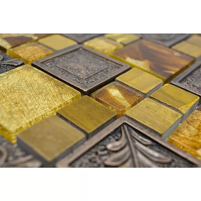 Mozaïektegel glas Mix XCM NIKO90 - 30 x 30 cm, Goud, Glanzend - Close-up