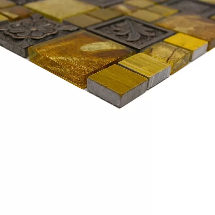 Mozaïektegel glas Mix XCM NIKO90 - 30 x 30 cm, Goud, Glanzend - Close-up