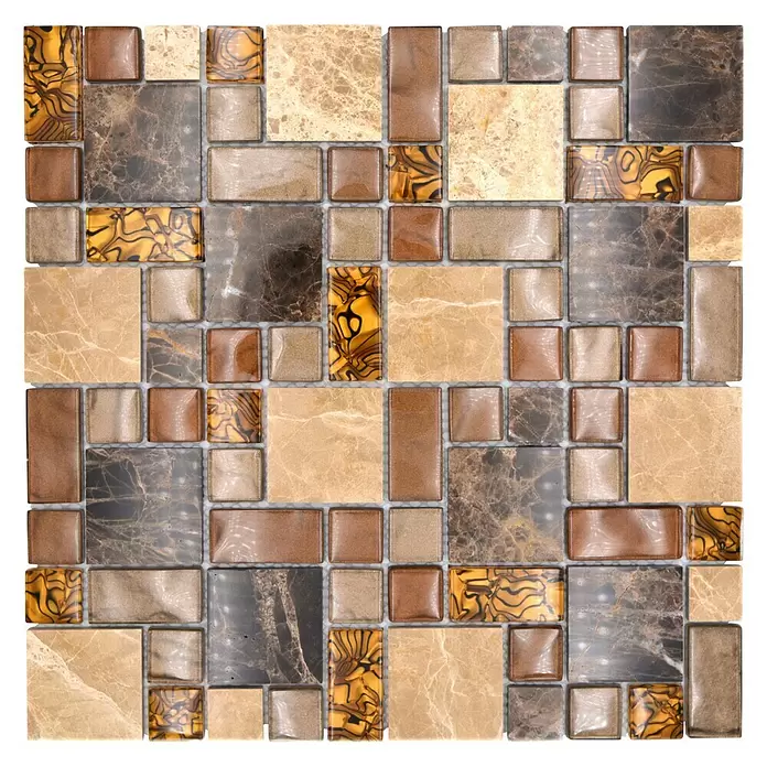 Mozaïektegel glas Mix XCM MC679 - 30 x 30 cm, Beige/Bruin, Glanzend - Vooraanzicht