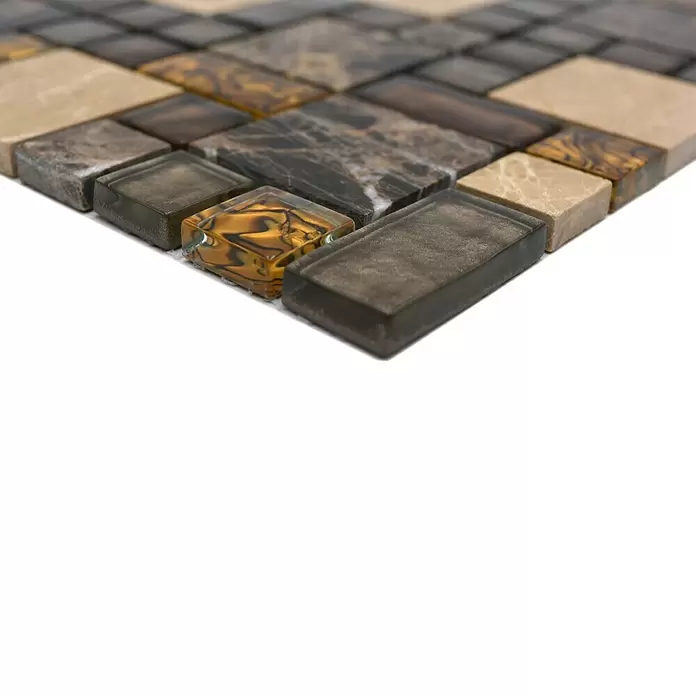 Mozaïektegel glas Mix XCM MC679 - 30 x 30 cm, Beige/Bruin, Glanzend - Close-up