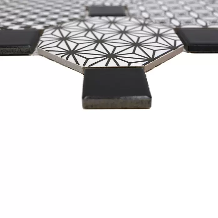 Mozaïektegel Octagon Octa Misto - 30 x 30 cm, Zwart/Wit, Glanzend - Close-up