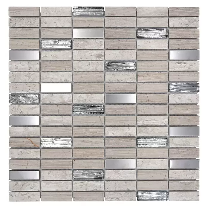 Mozaïektegel stroken glas Mix XNM SM67 - 29,8 x 30,4 cm, Grijs/Wit, Glanzend - Vooraanzicht