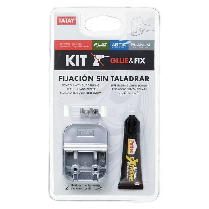Tatay Flat Kit de fijación Glue Fix - 2 pzs., Cromo, Plástico (ABS), Apto para: Utensilios de baño - Vista frontal
