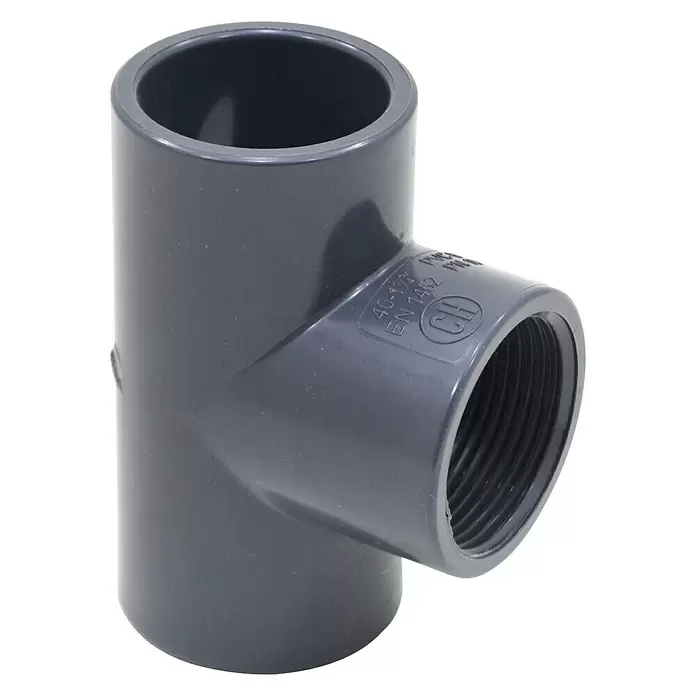 Te de PVC roscado - Diámetro de tubo: 20 mm, PVC - Vista angular