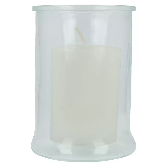 Windlicht Holz - Ø x H: 16 x 18 cm, Holz, White Washed - Vorderansicht