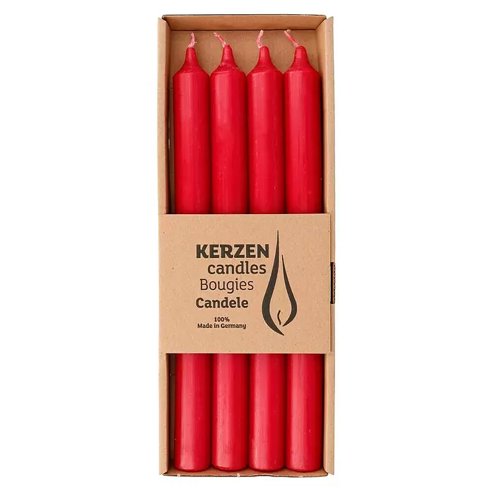 Stabkerzen-Set Rustic - 4 Stk., Ø x H: 2,2 x 25 cm, Rubinrot - Vorderansicht