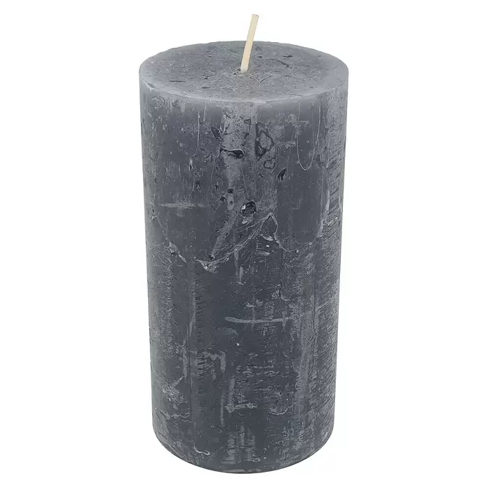 Stumpenkerze Rustic Safe - Ø x H: 7 x 14 cm, Anthrazit - Diagonale Ansicht