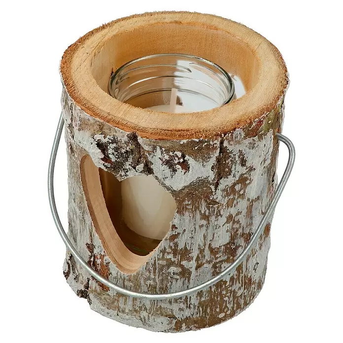 Windlicht Holz - Ø x H: 12 x 12 cm, Holz, Herz - Diagonale Ansicht