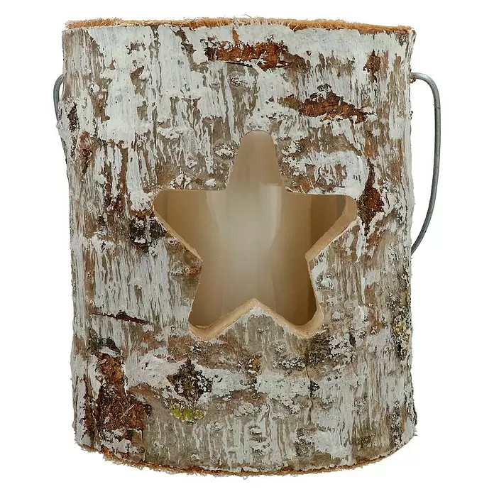 Windlicht Holz - Ø x H: 16 x 18 cm, Holz, White Washed - Vorderansicht
