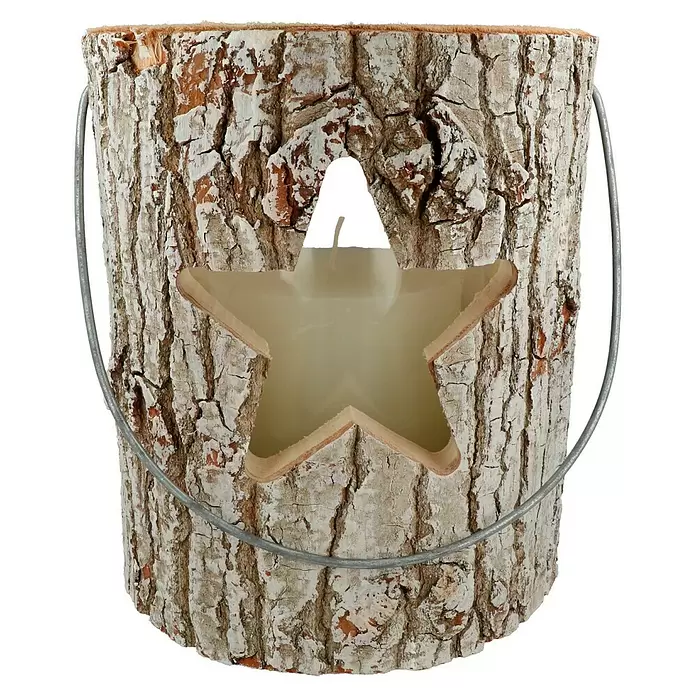 Windlicht Holz - Ø x H: 21 x 26 cm, Holz, Stern - Vorderansicht