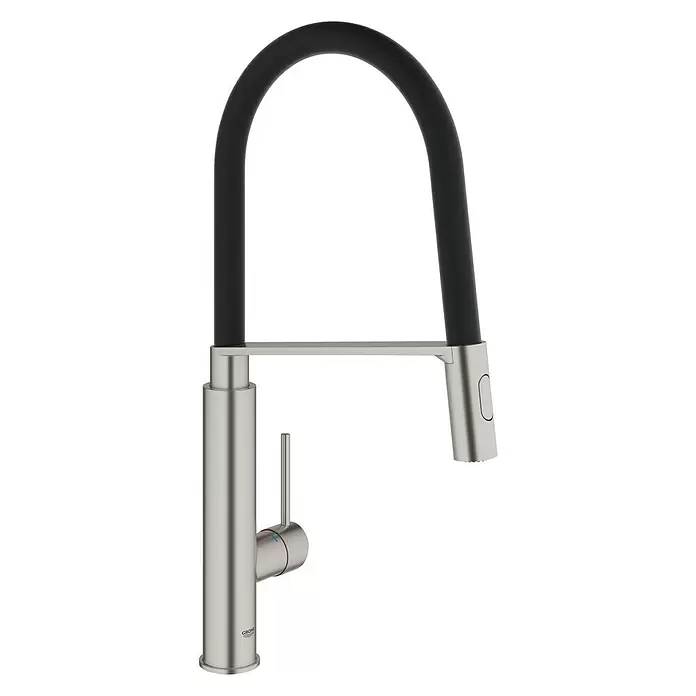 Grohe Concetto Spültischarmatur - Supersteel, Matt, Hoher Auslauf - Diagonale Ansicht
