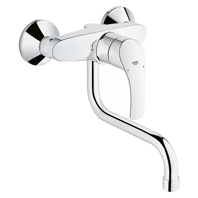 Grohe Eurosmart Wandkeukenkraan - Overstek reikwijdte: 217 mm, Chroom, Glanzend, Zwenkbare uitloop - Diagonaal zicht