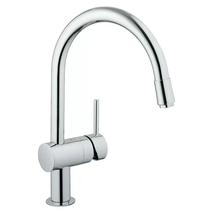 Grohe Spültischarmatur Minta - C-Auslauf, Chrom, Glänzend, Auslauf herausziehbar - Diagonale Ansicht
