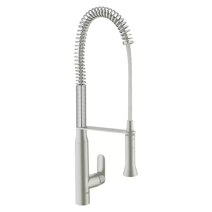 Grohe Spültischarmatur K7 - Supersteel, Matt, Auslauf schwenkbar - Diagonale Ansicht
