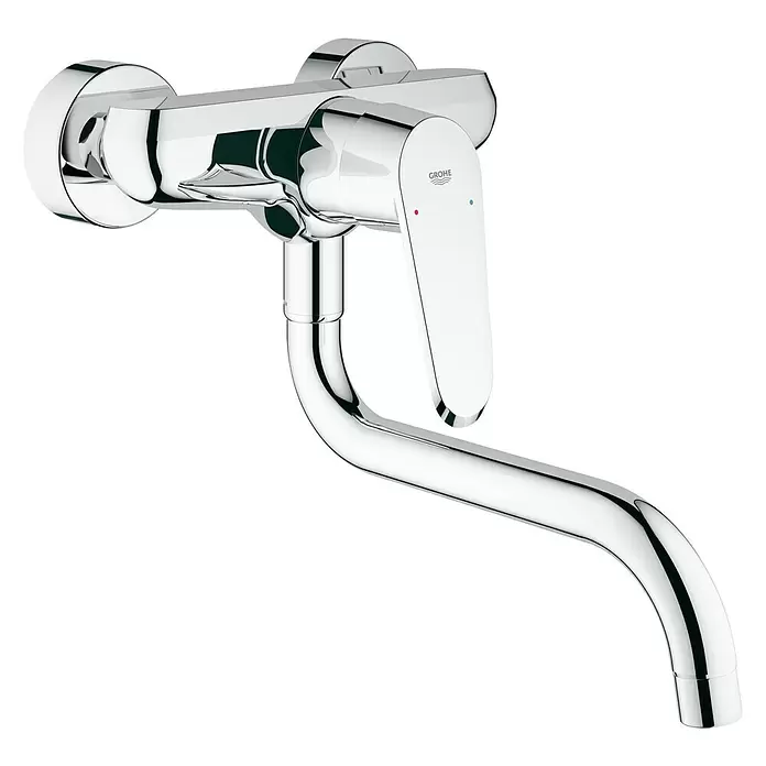 Grohe Eurodisc Cosmopolitan Wand-Spültischarmatur - Chrom, Glänzend, Auslauf schwenkbar - Diagonale Ansicht