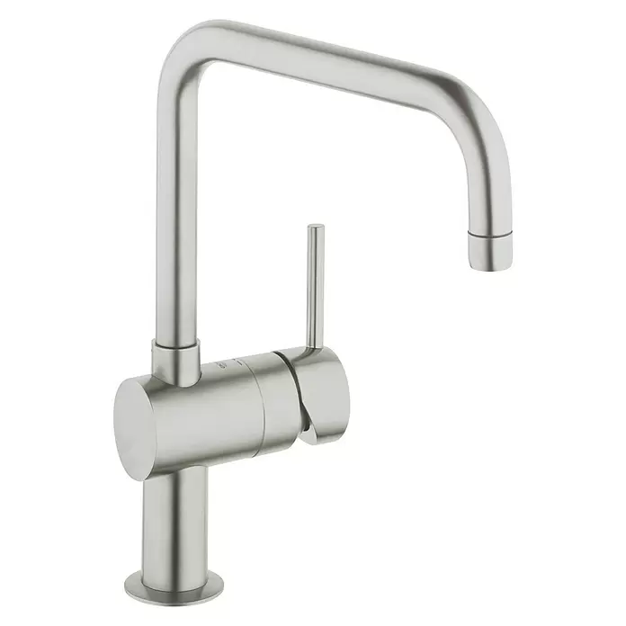 Grohe Spültischarmatur Minta - U-Auslauf, Supersteel, Matt, Auslauf schwenkbar - Diagonale Ansicht