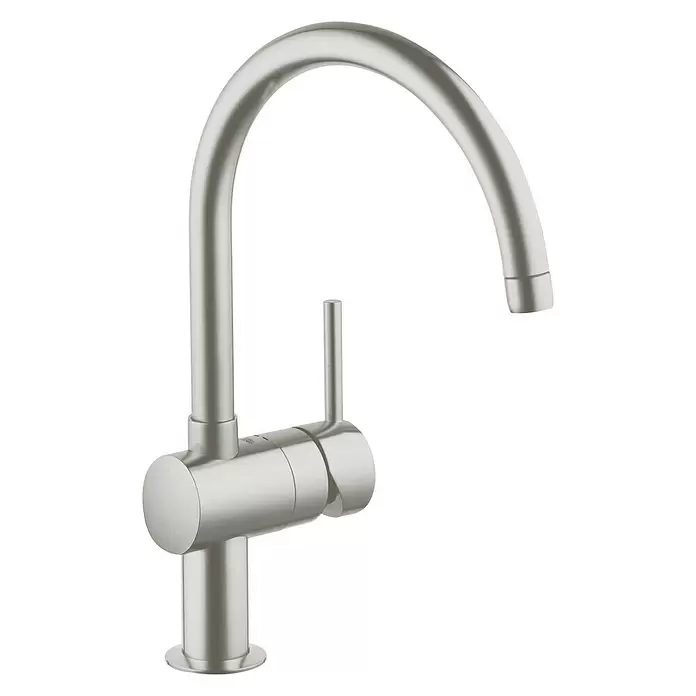 Grohe Spültischarmatur Minta - C-Auslauf, Supersteel, Matt, Auslauf schwenkbar - Diagonale Ansicht